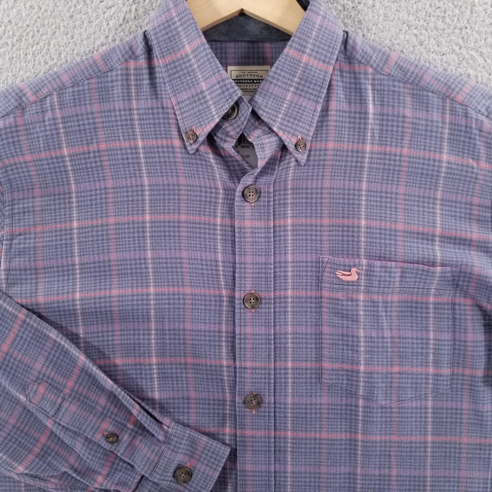 Southern Marsh Shirt Mens Medium Blue Madison Houndstooth Flannel Windowpane